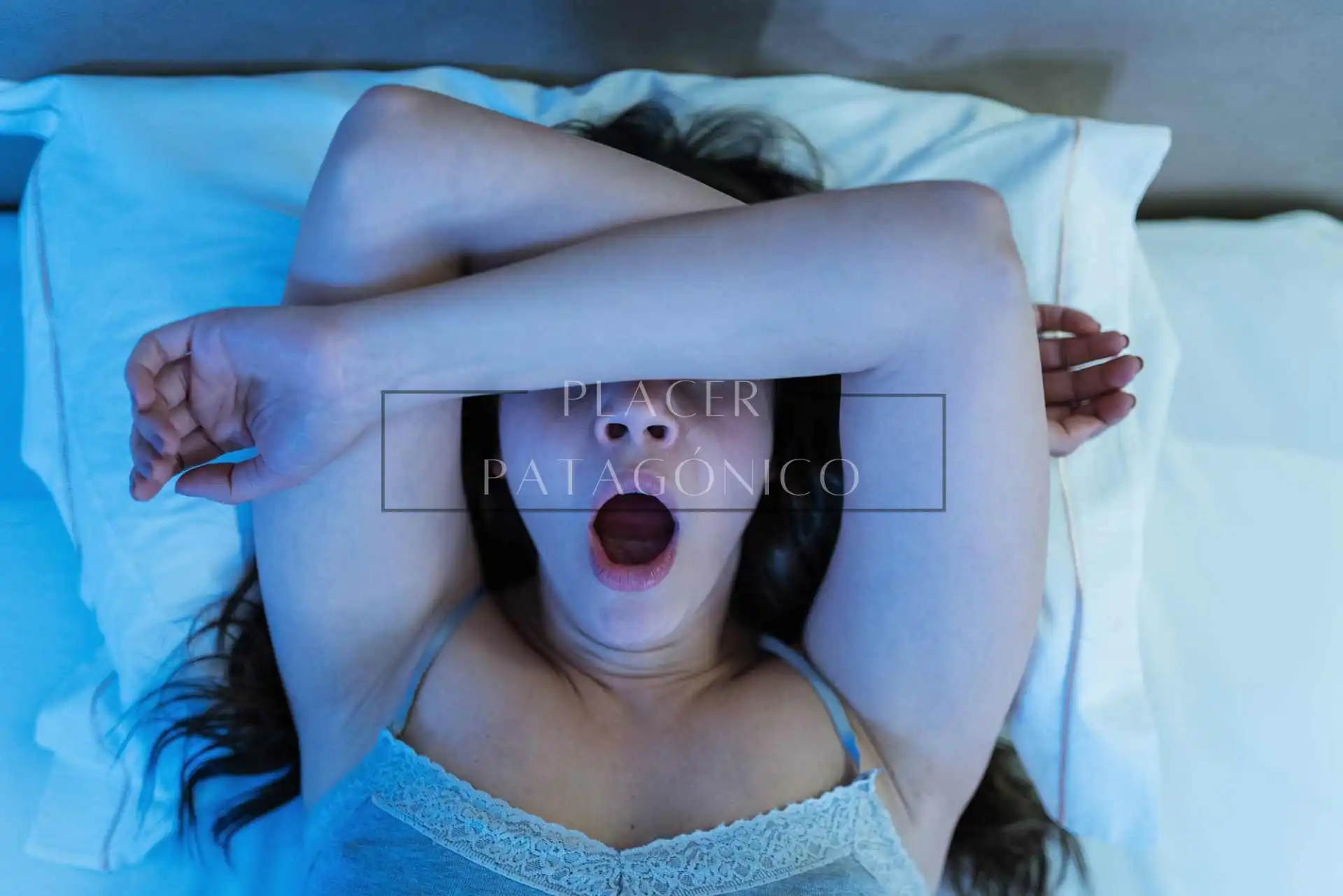 Mujer acostada en una cama disfrutando de sexo oral